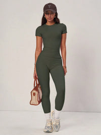 Women's High-Waisted Slim Fit Basic Top And Pants Set For Summer Sports
